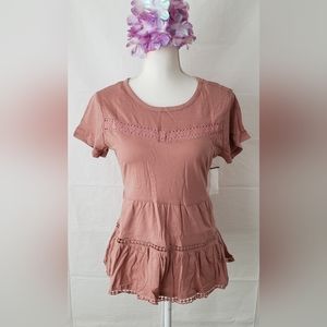 DEREK HEART Dusty Peplum Shirt large